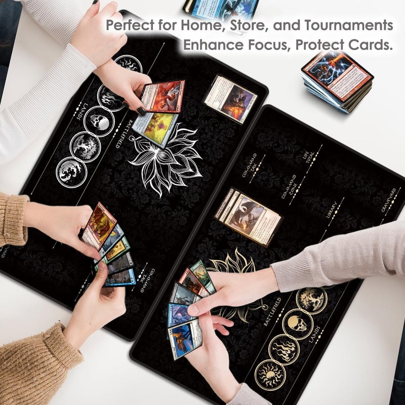 FROGIGO MTG Playmat with Play Zones – Magic Play mat Card Game Mat for Magic The Gathering, Lotus & Basic Lands Design, 24x14 inch, Stitched Edge, Non-Slip Base with Prismatic Playmat Tube-White Zone - Image 5